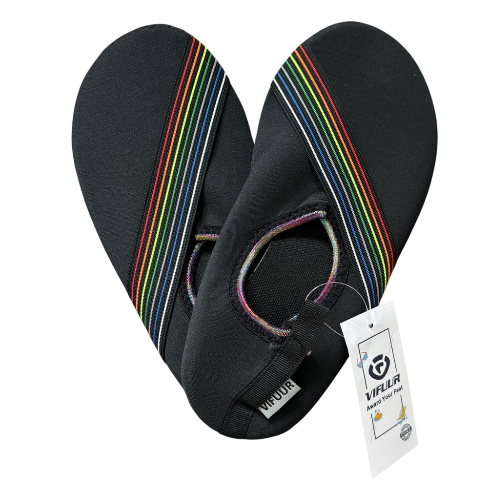 NEW Womens Water Shoes Size 8 38/39 Black Rainbow Water Sock Beach Swim Vacation